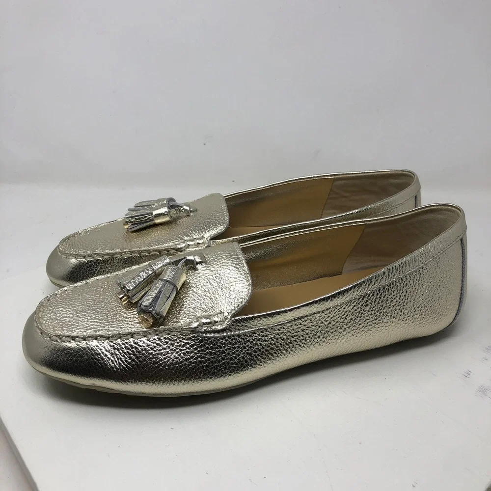 Marc Fisher Loafers Womens 9 Gold MLLAYNEY Metallic Leather Tassel Driving Chic